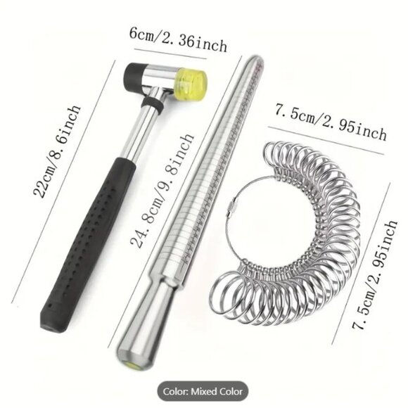 Professional Ring Sizer Measuring Tool Kit with Ring Mandrel, Gauge & Hammer - Picture 2 of 2